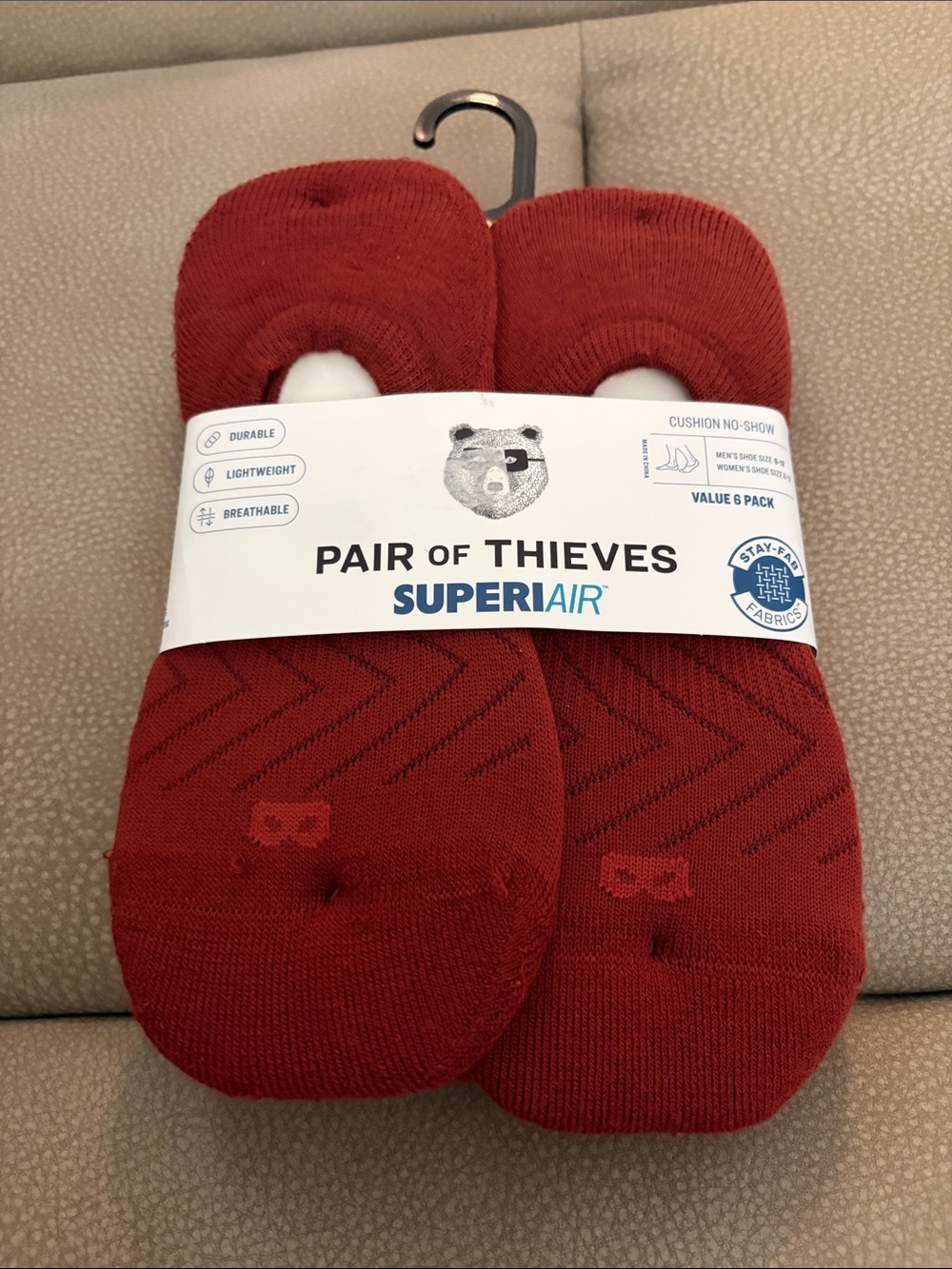 Pair of Thieves SuperAir Men's Cushion No-Show Socks - Red